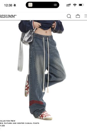 Vintage High Street Women's Loose Fit Cargo Pants with Three Stripes - Trendy Wide Leg American Style
