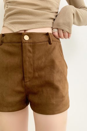 Vintage High-Waisted Suede Shorts for Women - Casual Straight Fit, Versatile Autumn Style, Perfect for Boots and Everyday Wear