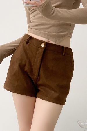 Vintage High-Waisted Suede Shorts for Women - Casual Straight Fit, Versatile Autumn Style, Perfect for Boots and Everyday Wear