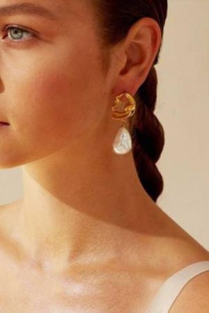 Vintage-Inspired 18K Gold-Plated Baroque Pearl Long Earrings with Hollow Lava Design, Elegant Statement Jewelry