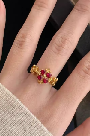 Vintage-Inspired Adjustable Open Design Rose Pink Iris Flower Ring for Women â€“ Exquisite Light Luxury Fashion Accessory
