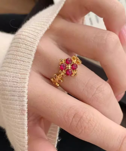 Vintage-Inspired Adjustable Open Design Rose Pink Iris Flower Ring for Women â€“ Exquisite Light Luxury Fashion Accessory