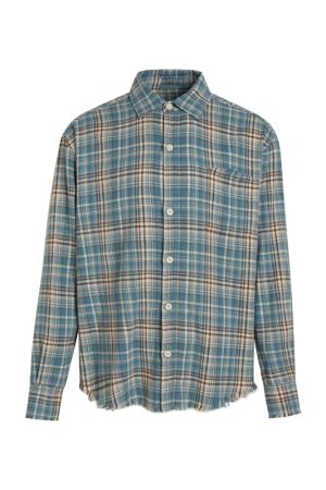 Vintage-Inspired Blue Plaid Frayed Long-Sleeve Shirt Jacket for Men and Women - Trendy Spring and Autumn Street Style Fashion