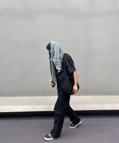 Vintage-Inspired Blue Plaid Frayed Long-Sleeve Shirt Jacket for Men and Women - Trendy Spring and Autumn Street Style Fashion