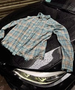 Vintage-Inspired Blue Plaid Frayed Long-Sleeve Shirt Jacket for Men and Women - Trendy Spring and Autumn Street Style Fashion