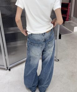 Vintage-Inspired Cat Whiskers Pocket Frayed Loose Straight-Leg Jeans for Women - American Style Draping Trend