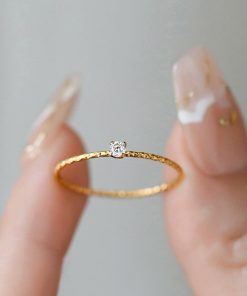 Vintage-Inspired Elegant Gold Mini Stacking Ring with Shimmering Starry Sky Diamond Detail