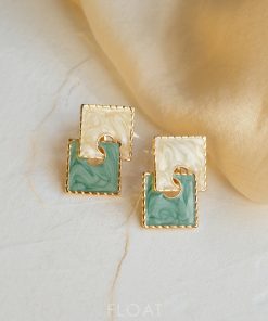 Vintage-Inspired Floating Square Earrings for Women - Retro Color-Blocking Minimalist Clip-On Studs in Pure Silver