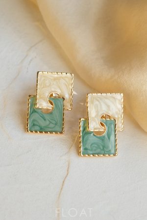Vintage-Inspired Floating Square Earrings for Women - Retro Color-Blocking Minimalist Clip-On Studs in Pure Silver