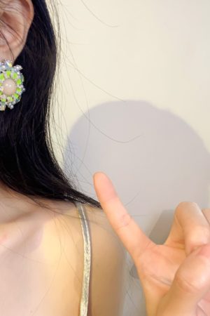 Vintage-Inspired Green Floral Pearl Mermaid Earrings - Large Exaggerated Round Geometric French Ear Studs