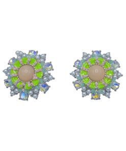 Vintage-Inspired Green Floral Pearl Mermaid Earrings - Large Exaggerated Round Geometric French Ear Studs