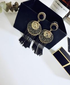 Vintage-Inspired Hollow Large Round Earrings with Long Tassel Design - Retro European American Style for Women