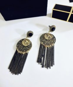 Vintage-Inspired Hollow Large Round Earrings with Long Tassel Design - Retro European American Style for Women