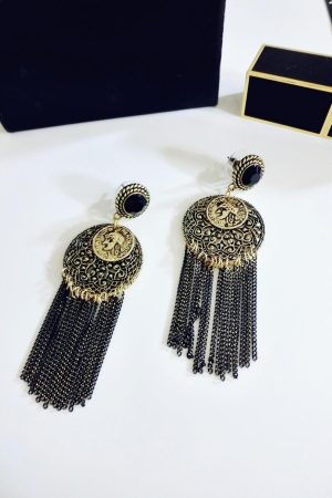 Vintage-Inspired Hollow Large Round Earrings with Long Tassel Design - Retro European American Style for Women