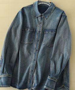 Vintage-Inspired Loose Mid-Length Long Sleeve Denim Shirt Jacket - Stylish Casual Outerwear for Effortless 90s and Y2K Fashion