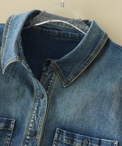 Vintage-Inspired Loose Mid-Length Long Sleeve Denim Shirt Jacket - Stylish Casual Outerwear for Effortless 90s and Y2K Fashion