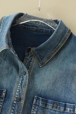 Vintage-Inspired Loose Mid-Length Long Sleeve Denim Shirt Jacket - Stylish Casual Outerwear for Effortless 90s and Y2K Fashion