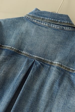 Vintage-Inspired Loose Mid-Length Long Sleeve Denim Shirt Jacket - Stylish Casual Outerwear for Effortless 90s and Y2K Fashion