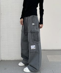 Vintage-Inspired Loose Straight Leg Work Pants for Women with Pocket Cut Design - Casual American Style Trousers