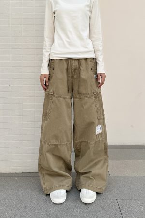 Vintage-Inspired Loose Straight Leg Work Pants for Women with Pocket Cut Design - Casual American Style Trousers