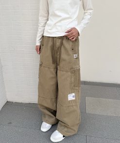 Vintage-Inspired Loose Straight Leg Work Pants for Women with Pocket Cut Design - Casual American Style Trousers