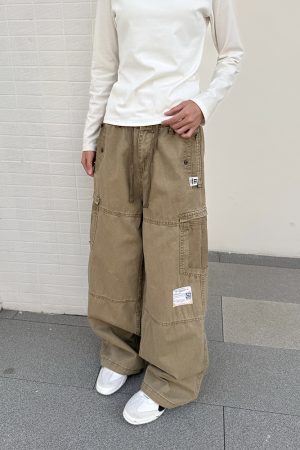Vintage-Inspired Loose Straight Leg Work Pants for Women with Pocket Cut Design - Casual American Style Trousers