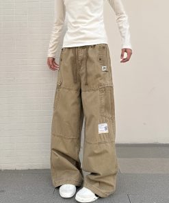 Vintage-Inspired Loose Straight Leg Work Pants for Women with Pocket Cut Design - Casual American Style Trousers