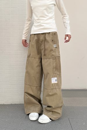 Vintage-Inspired Loose Straight Leg Work Pants for Women with Pocket Cut Design - Casual American Style Trousers
