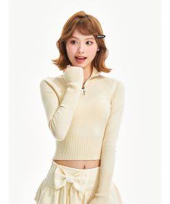 Vintage-Inspired Pullover Sweater for Women - Lazy Style, Short Knitted Top for Spring & Autumn, High-End Feel