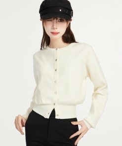 Vintage-Inspired Round Neck Knitted Cardigan for Women - Elegant Short Coat for Spring and Autumn, Stylish Niche Design