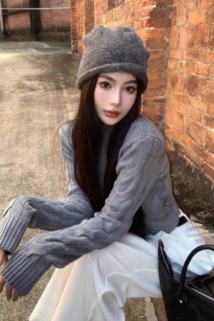 Vintage-Inspired Women's Turtleneck Cable Knit Cardigan with Double Zipper, Autumn Winter Short Knitted Top, Thick Cozy Layering Piece