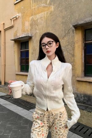 Vintage-Inspired Women's Turtleneck Cable Knit Cardigan with Double Zipper, Autumn Winter Short Knitted Top, Thick Cozy Layering Piece