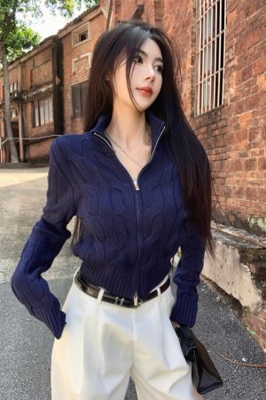 Vintage-Inspired Women's Turtleneck Cable Knit Cardigan with Double Zipper, Autumn Winter Short Knitted Top, Thick Cozy Layering Piece