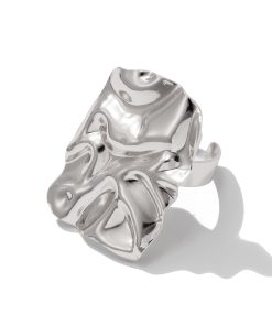 Vintage Irregular Glossy Rectangular Ring - Exaggerated Pleated Hand Accessory for European and American Style Fashion