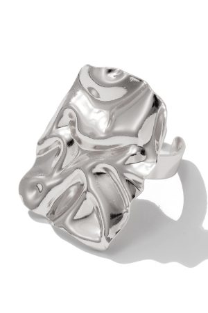 Vintage Irregular Glossy Rectangular Ring - Exaggerated Pleated Hand Accessory for European and American Style Fashion