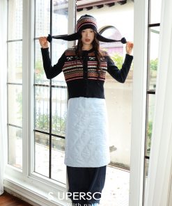 Vintage Jacquard Pleated Pilot Earflap Knit Hat in Merino Wool - Cozy Winter Accessory, Retro Style, 90s Inspired Fashion