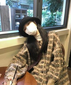 Vintage Japanese Retro Wool Sweater Coat in Pumpkin and Forest Green - Warm Lazy Knit Cardigan for Cozy Style