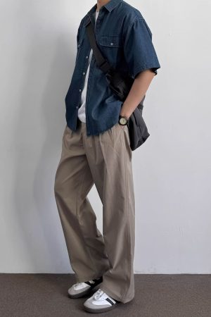 Vintage Japanese-Style Distressed Denim Short Sleeve Shirt for Men and Women, Summer Loose Fit with Double Pockets, Casual Trendy Wear