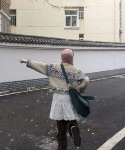 Vintage Japanese-Style Heavy-Duty Stand Collar Zip-Up Knitted Cardigan with Snowflake Embroidery for Women - Autumn Winter Fashion