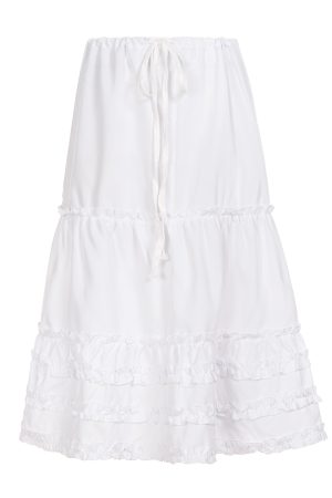 Vintage Lace-Up White Midi Skirt - Korean Style A-Line Skirt for a Chic 90s Inspired Look