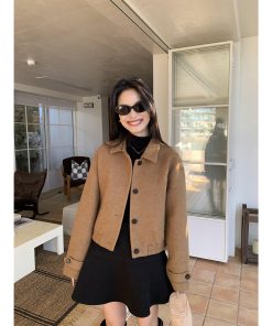 Vintage Lapel Short Woolen Jacket for Women - Loose Casual Cardigan Top in Retro Style