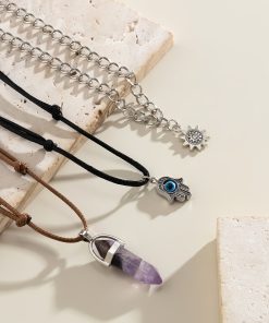 Vintage Layered Necklace with Buddha Pendant and Crystal Column - Sweet Cool Pastoral Style Jewelry for Trendy Girls