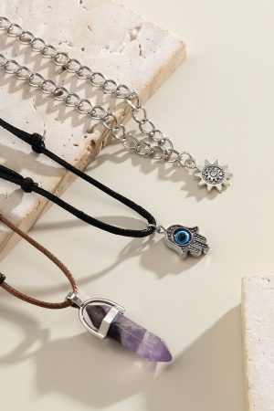 Vintage Layered Necklace with Buddha Pendant and Crystal Column - Sweet Cool Pastoral Style Jewelry for Trendy Girls