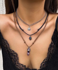 Vintage Layered Necklace with Buddha Pendant and Crystal Column - Sweet Cool Pastoral Style Jewelry for Trendy Girls