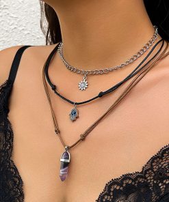 Vintage Layered Necklace with Buddha Pendant and Crystal Column - Sweet Cool Pastoral Style Jewelry for Trendy Girls