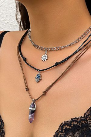 Vintage Layered Necklace with Buddha Pendant and Crystal Column - Sweet Cool Pastoral Style Jewelry for Trendy Girls