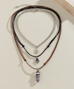 Vintage Layered Necklace with Buddha Pendant and Crystal Column - Sweet Cool Pastoral Style Jewelry for Trendy Girls