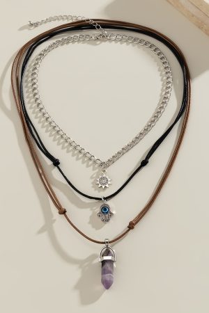 Vintage Layered Necklace with Buddha Pendant and Crystal Column - Sweet Cool Pastoral Style Jewelry for Trendy Girls