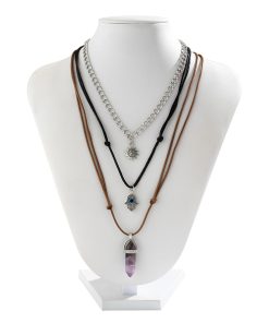 Vintage Layered Necklace with Buddha Pendant and Crystal Column - Sweet Cool Pastoral Style Jewelry for Trendy Girls