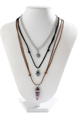 Vintage Layered Necklace with Buddha Pendant and Crystal Column - Sweet Cool Pastoral Style Jewelry for Trendy Girls
